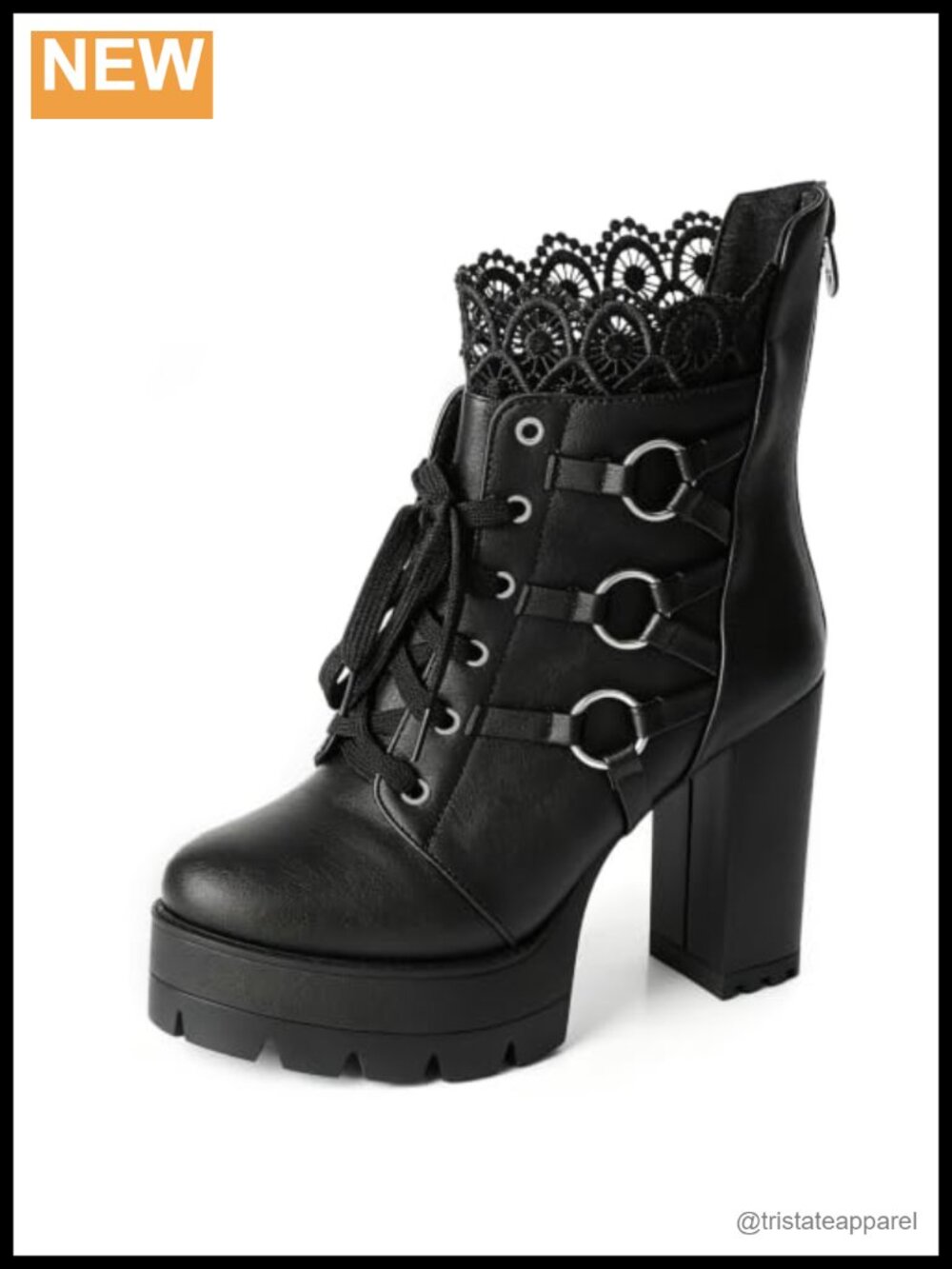 Lace Up Platform Combat Ankle Booties for Women Chunky High Heel Gothic Boots